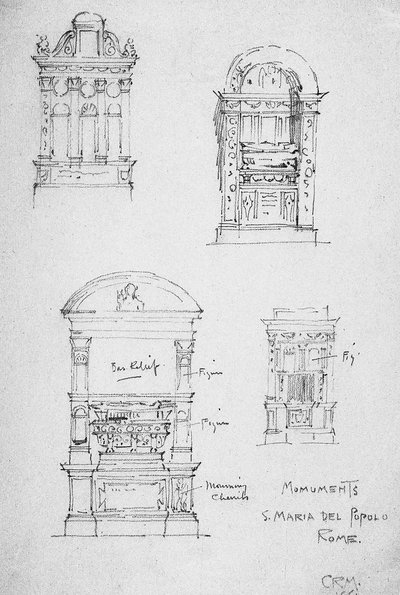 Monumenten, S. Maria del Popolo, Rome, 1891 door Charles Rennie Mackintosh