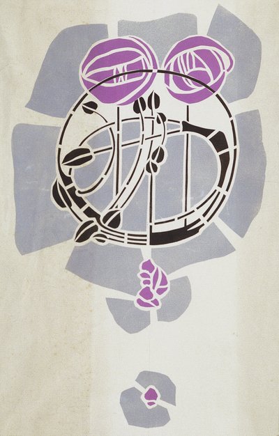 Moderne reproductie van originele Mackintosh-sjabloon voor wanddecoratie, rozenmotief, 1902 door Charles Rennie Mackintosh