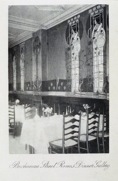 Deel van muurschildering voor Cranston Tearooms, Buchanan Street, Glasgow door Charles Rennie and MacDonald Mackintosh Margaret Mackintosh