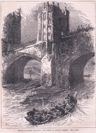De vlucht van koningin Eleanor: scène op de London Bridge AD 1263 door Charles Ricketts