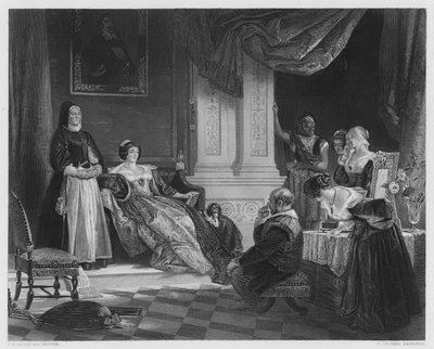 Sancho en de hertogin, uit het schilderij in de Vernon Gallery (gravure) door Charles Robert (after) Leslie