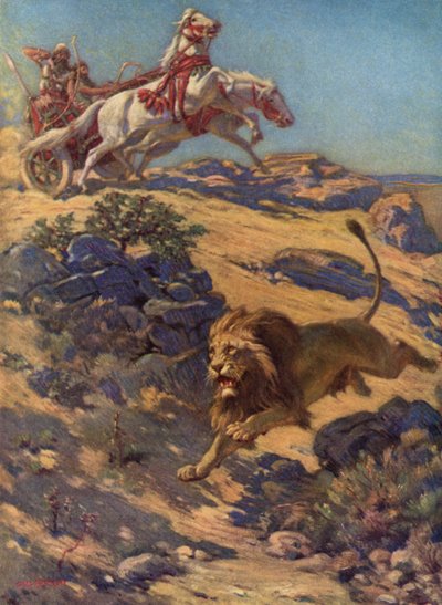 Leeuwenjacht in het oude Assyrië door Charles Robert Knight