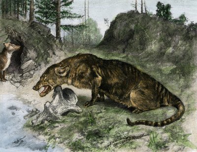 Prehistorie: een mesonyx aan de oevers van Lake Uintah in Utah en Wyoming (VS) door Charles Robert Knight