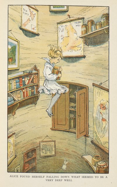 Alice vond zichzelf vallend in wat leek op een zeer diepe put. door Charles Robinson