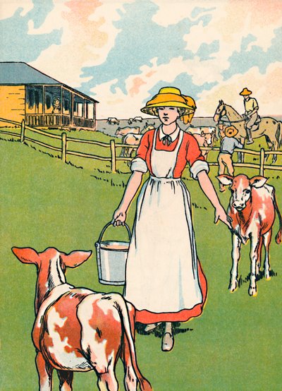 Een Australische melkveehouderij, 1912 door Charles Robinson