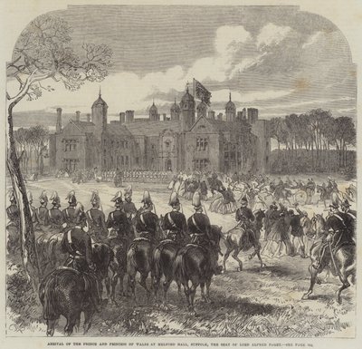 Aankomst van de Prins en Prinses van Wales bij Melford Hall, Suffolk, het Landgoed van Lord Alfred Paget door Sir John Charles Robinson