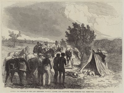 Het vinden van de overblijfselen van de verloren ontdekkingsreizigers, Harding, Panter en Goldwyer, nabij Lagrange Bay, Noordwest-Australië door Sir John Charles Robinson