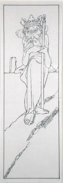 Hij hield een scepter in zijn hand en droeg een kroon op zijn voorhoofd, illustratie uit 