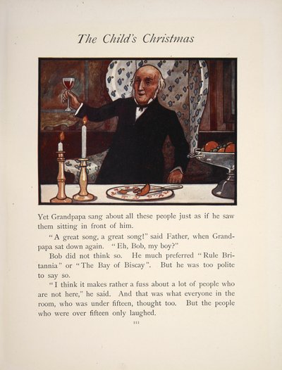 Illustratie van een man die een glas heft tijdens een kerstmaaltijd door Charles Robinson