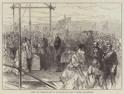 Het leggen van de eerste steen van het Asiel voor Idioten in Knowle, Warwickshire door Sir John Charles Robinson