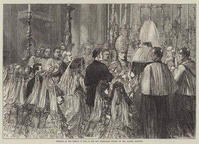 Huwelijk van de Markies van Bute met de Eerwaarde Gwendaline Howard, in de Oratory, Brompton door Sir John Charles Robinson