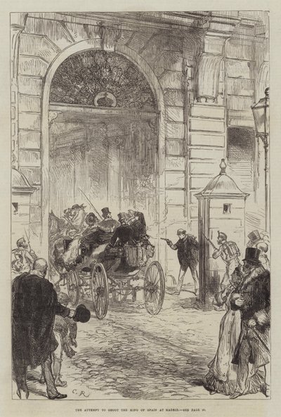 De Poging om de Koning van Spanje te vermoorden in Madrid door Sir John Charles Robinson