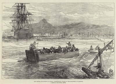 De Britse bezetting van Cyprus, ontscheping van paarden in de wegsteek bij Larnaca door Sir John Charles Robinson