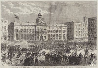 De revolutie in Spanje, het uithangen van de vlag van de revolutie bij de openbare kantoren in de Puerta del Sol, Madrid door Sir John Charles Robinson