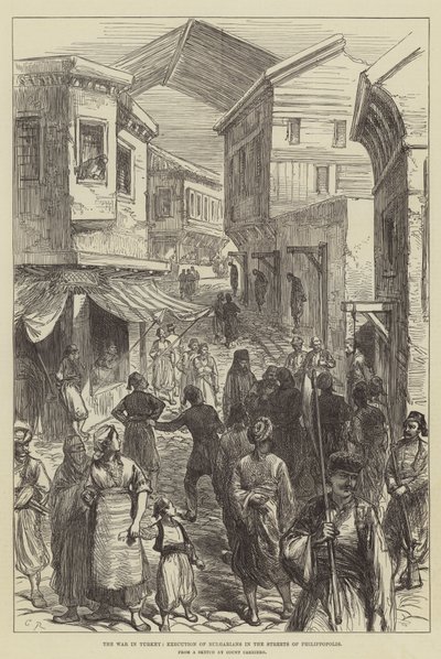 De oorlog in Turkije, executie van Bulgaren in de straten van Philippopolis door Sir John Charles Robinson