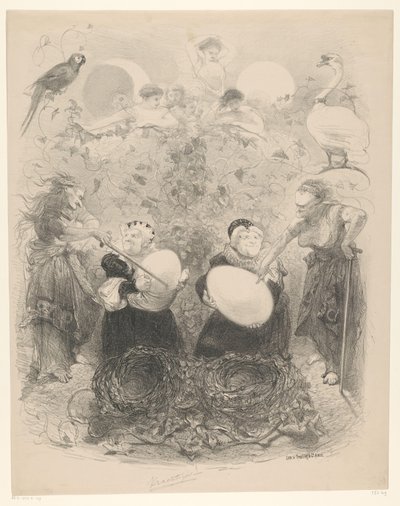 Balletscène met oude vrouwen met eieren door Charles Rochussen