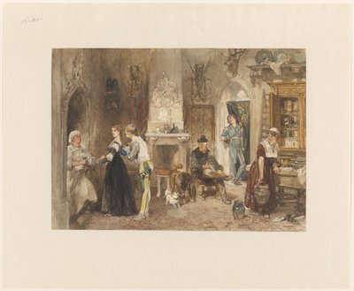 Bedienden van een kasteel in een voorvertrek verenigd door Charles Rochussen
