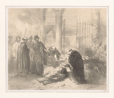 Lichamen van Romeo en Julia te midden van rouwende figuren door Charles Rochussen