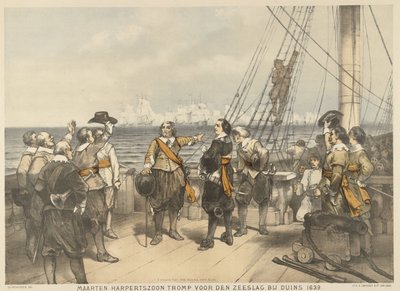Maarten Tromp vóór de aanvang van de zeeslag bij Duins, 1639 door Charles Rochussen