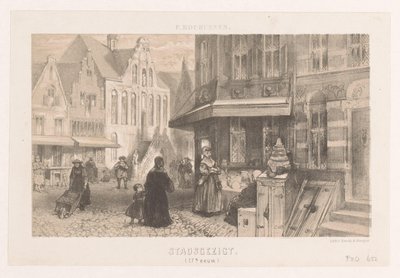 Mensen op straat (Stadsgezicht, 17e eeuw) door Charles Rochussen