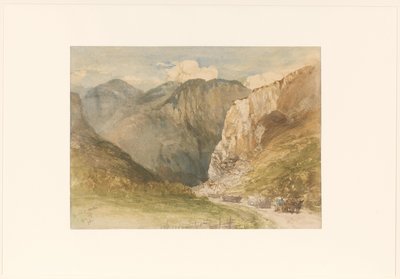Ossenkarren op een weg tussen de bergen in het kanton Sankt Gallen door Charles Rochussen