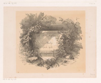 Titel op muur in landschap door Charles Rochussen