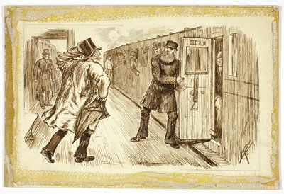 Man vangt trein door Charles Samuel Keene
