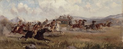 Sioux die een Postkoets Aanvallen, 1909 door Charles Schreyvogel