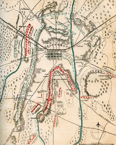 Kaart van de Slag bij Gettysburg, Pennsylvania, 1-3 juli 1863, 1862-1867 door Charles Sholl