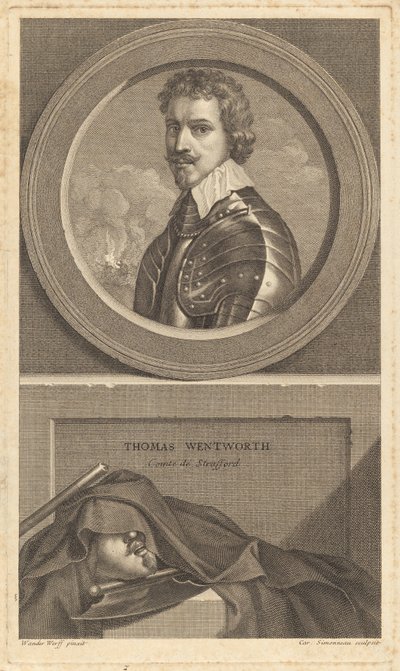 Thomas Wentworth, Graaf van Strafford door Charles Simonneau after Adriaen van der Werff after Sir Anthony van Dyck