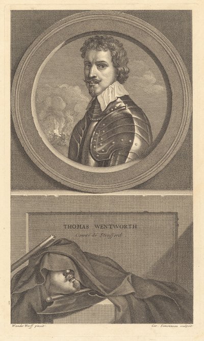 Thomas Wentworth, Graaf van Strafford door Charles Simonneau after Adriaen van der Werff after Sir Anthony van Dyck