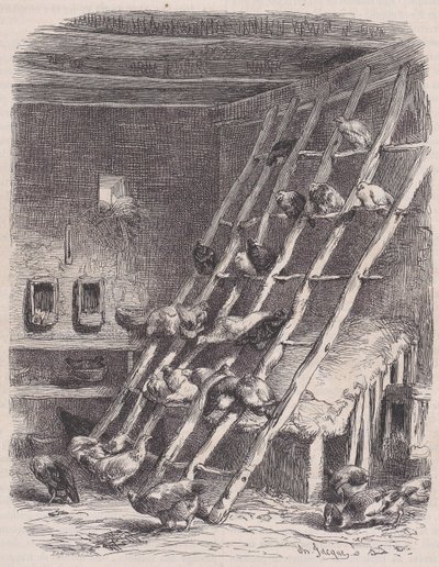 Bezoek aan een Boerderij - Het Roost, uit Le Magasin Pittoresque, ca. 1852 door Charles Tamisier