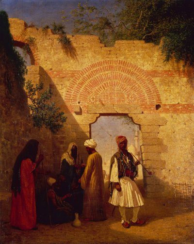 Arabieren voor een poort, Damascus, Syrië door Charles Theodore  Frere