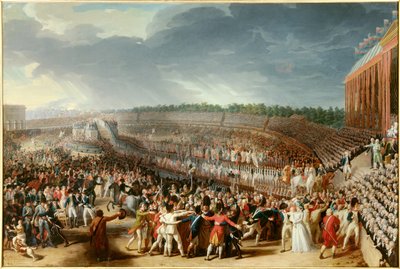 Franse Revolutie: het feest van de Federatie op 14 juli 1790 op het Champ de Mars door Charles Thevenin