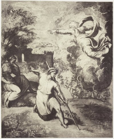 Fotoreproductie van een tekening van Rafaël, verdrijving van Adam en Eva uit het paradijs door Charles Thurston Thompson
