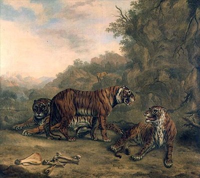 Tijgers in een bosrijk landschap door Charles Towne
