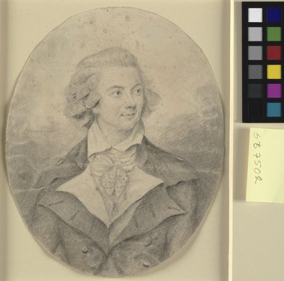 Hoofd en schouders portret van een man, volledig gezicht naar rechts in een ovaal door Charles Townley