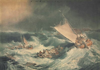 Een schipbreuk met boten die proberen de bemanning te redden door Charles Turner