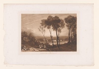 Landschap met drie herders en brug met acht bogen door Charles Turner
