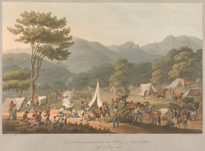 De 10e Troep sloeg haar kamp op onderaan het dorp Villa Velha, 19 mei 1811 door Charles Turner