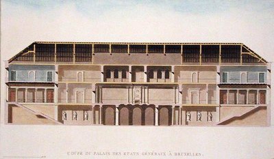 Dwarsdoorsnede van het Palais des Etats Generaux, Brussel, uit 