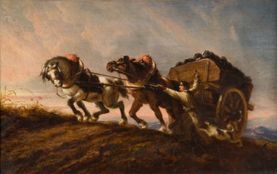 Paarden die zich inspannen voor een lading, 1864 door Charles Verlat