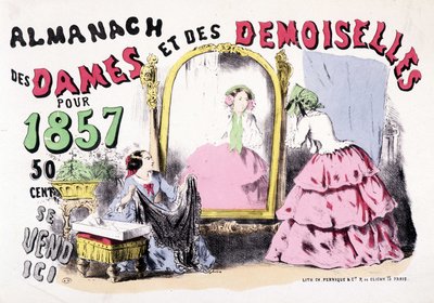 Reclameposter voor de Almanak van Dames en Dames voor 1857 (meisjes voor een ijskast), 50 cent door Charles Vernier