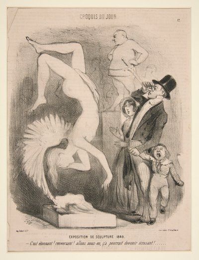 Tentoonstelling van Beeldhouwkunst 1849, uit de serie Croquis du Jour gepubliceerd in Le Charivari door Charles Vernier