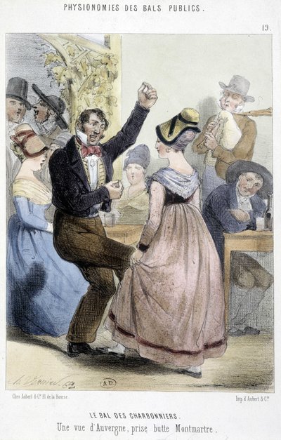 Populair bal in Parijs: het bal van de Charbonniers of een uitzicht op Auvergne vanaf Montmartre door Charles Vernier