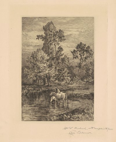 Landschap met Drinkende Paarden door Charles Volkmar