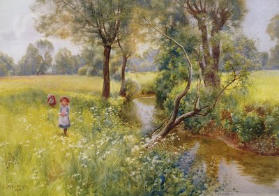 Zomerbloemen Plukken bij de Stroom, 1899 door Charles W. Hopper