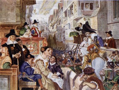 De soldaten van Londen gaan vechten aan de kant van het parlement tegen koning Charles I in de Engelse Burgeroorlog door Charles West (after) Cope