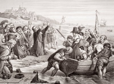 Vertrek van de Pilgrim Fathers uit Delft Haven in juli 1620, uit 