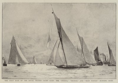 De Eerste Race van de Royal Thames Yacht Club, de Iverna, Meteor en Maid Marian op Weg naar Huis door Charles William Wyllie